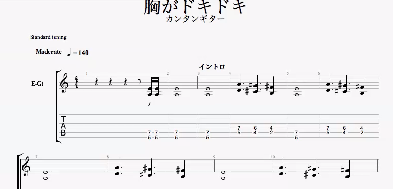 エレキギターの入門曲にオススメ【胸がドキドキ/ザハイロウズ】TAB譜面